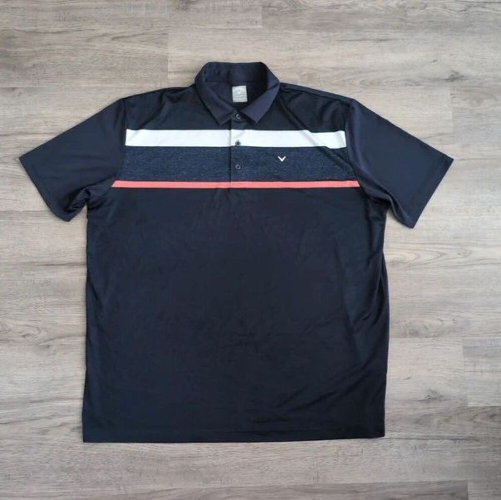 Callaway Mens Golf Polo Shirt Opti-Dri Stretch XXL Blue Stripe